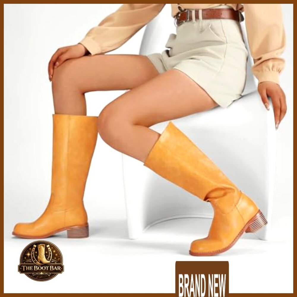 Knee High Boots Wide Calf Square Toe Platform Chunky Heel Comfortable - Picture 5 of 7